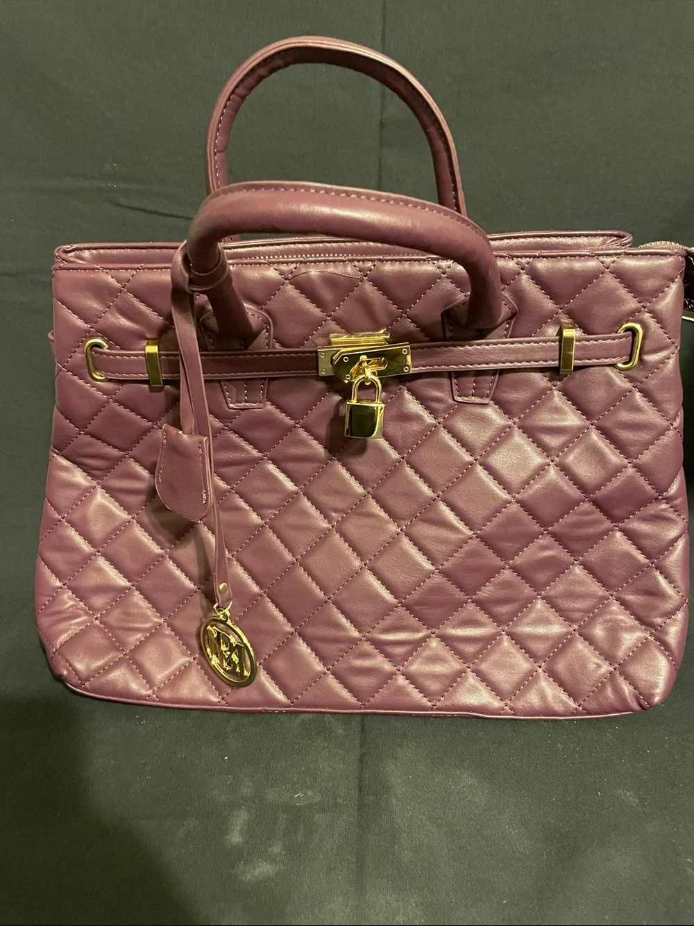 New Badgley Mischka Quilted Mauve-Plum Top-Handle Satchel